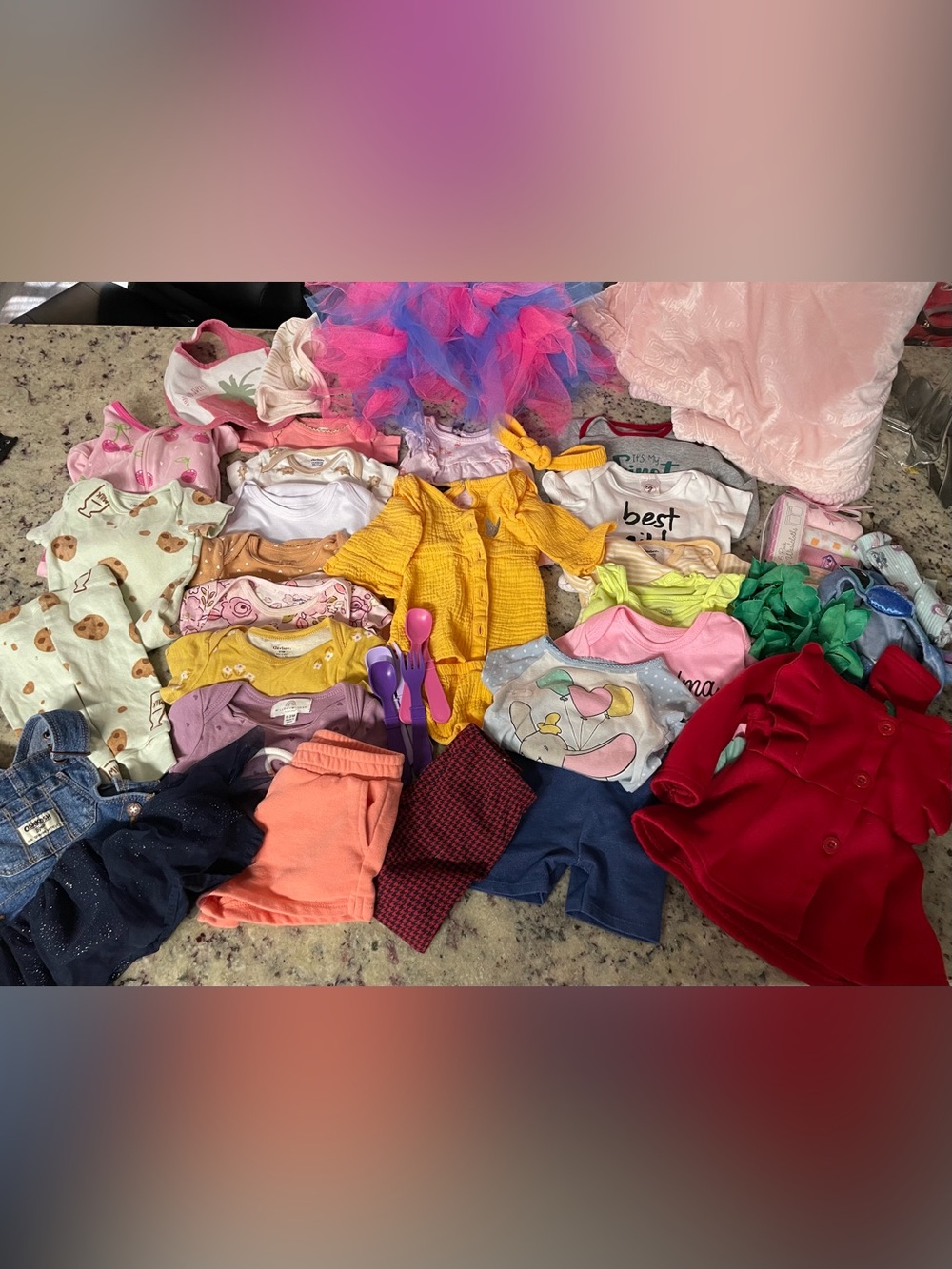 Lot baby girl Clothes body suit dress tutu utensils wash clothes blanket 0 - 12